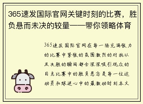 365速发国际官网关键时刻的比赛，胜负悬而未决的较量——带你领略体育精神的巅峰对决 - 副本